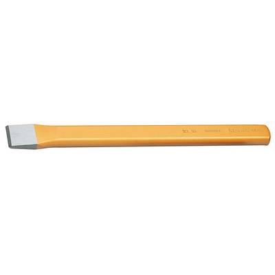 Een gele platte beitel met metalen punt, geschikt voor steen- of metaalbewerking.