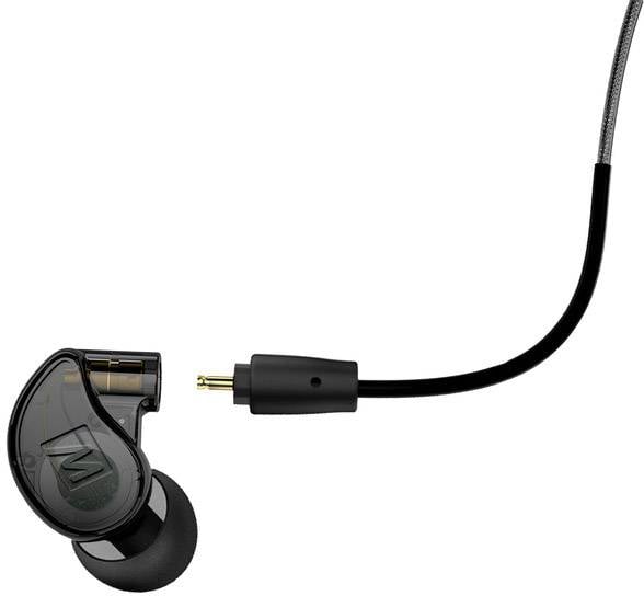 Zwarte in-ear-hoofdtelefoon met verwijderbaar kabel.