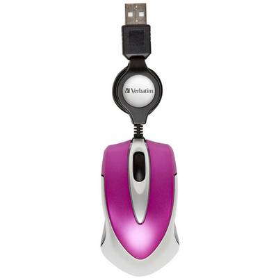 Verbatim Go Mini Muis USB    Optisch Pink 3 Toetsen 1000 dpi Met kabelroller