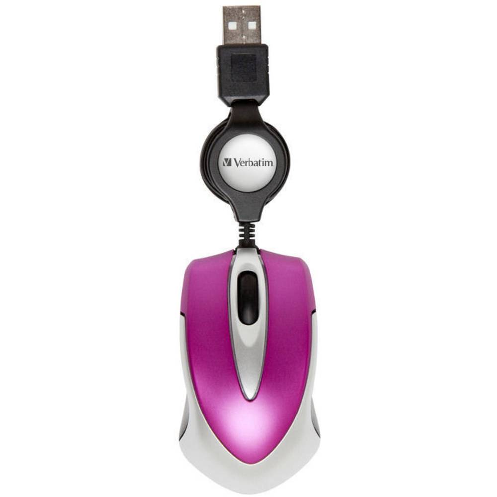 Verbatim Go Mini Muis USB Optisch Pink 3 Toetsen 1000 dpi Met kabelroller