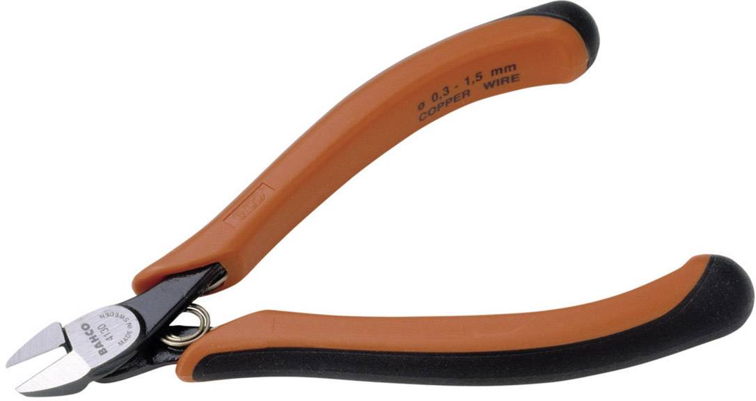 Afgebeeld is een oranje zijkniptang met zwarte handgreep, geschikt voor het knippen van koperdraad tot 1,5 mm dikte.