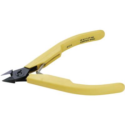 Gele draadkniptang met precisie zwarte messen, geschikt voor koperdraad. Ideaal voor elektronica- en kluswerk.