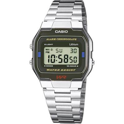 Casio A163WA-1QES Horloge Chronograaf (l x b x h) 36.8 x 33 x 9.1 mm Zilver Materiaal (behuizing): RVS Materiaal (armban
