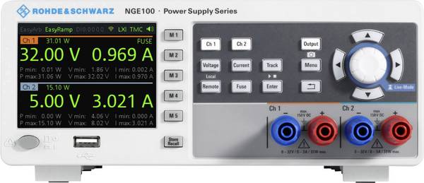 Rohde & Schwarz NGE102B Labvoeding, regelbaar  0 - 32 V/DC 0 - 3 A 66 W USB OVP, Op afstand bedienbaar Aantal uitgangen: 2 x