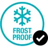 Cirkelvormig symbool met een sneeuwvlok en de tekst 'Vorstbestendig', dat vorstbestendige eigenschappen aangeeft. Een vinkje bevestigt dit.