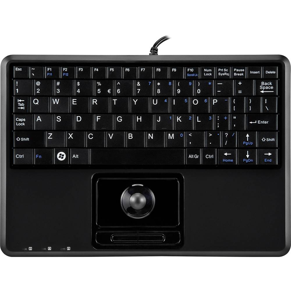 Perixx Periboard-509 H Plus USB toetsenbord Zwart GeÃ¯ntegreerde trackball, Muisknoppen