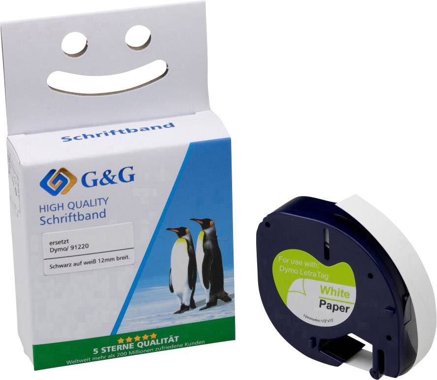 G&G LT Labeltape Papier Tapekleur: Wit Tekstkleur: Zwart 12 mm 4 m