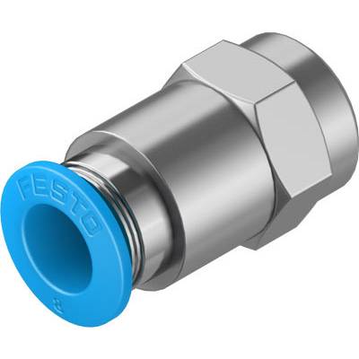 Metalen snelkoppelingsadapter met blauw kunststof uiteinde, geschikt voor pneumatische of hydraulische systemen.