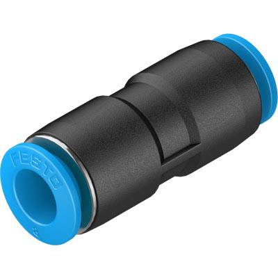 'Festo pneumatische stekkerverbindingen in zwart en blauw, geschikt voor persluchtinstallaties.'
