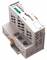 EtherCAT-module met twee Ethernet-poorten, gemarkeerd met 'EtherCAT IN' en 'EtherCAT OUT'. Fabrikantslogo en opschriften zijn zichtbaar.