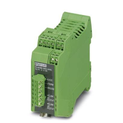Elektronisch besturingsapparaat in een groen behuizing met meerdere aansluitingen, vaak gebruikt voor communicatie en besturing in industriële automatiseringssystemen.