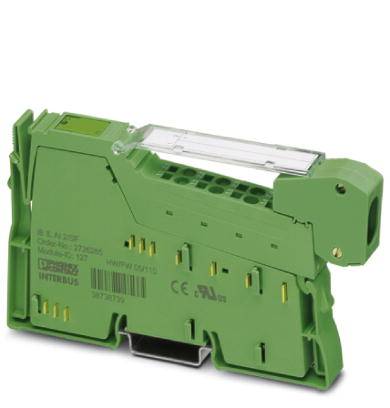 Compacte groene elektronische component met meerdere aansluitingen en CE-markering, wordt gebruikt in elektrische schakelingen.