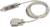 Een serieel USB-naar-RS232-kabel voor het verbinden van computers met oudere apparaten; transparante USB-stekker, grijs kabel.