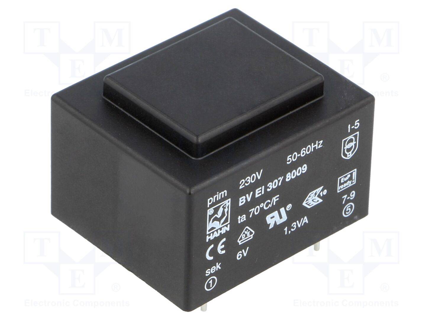 HAHN BVEI3078009 Transformator: ingegoten; 1,3VA; 230VAC; 6V; 216mA; PCB; BVEI - 1 stuk