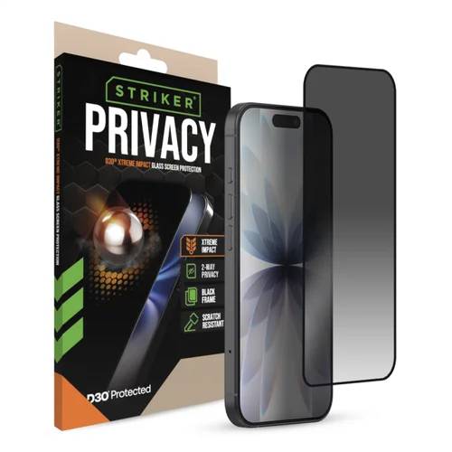 Striker D3O Xtreme Impact Privacy Glass Screen Protector - Black Frame - Apple iPhone 16 Pro/17/17 Pro-0