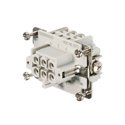 Multipolaire stekkerverbinding met vijf aansluitingen, omgeven door metalen klemmen en schroeven, geschikt voor elektrische verbindingen.