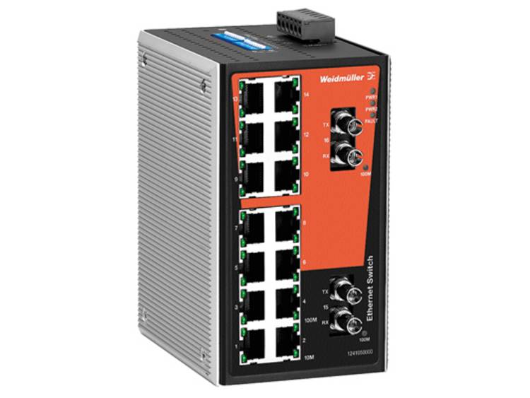 Netwerk switch, unmanaged, Fast Ethernet, aantal aansluitingen: 14x RJ45, 2 * ST Multi-mode, IP 30, 