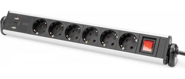 DIGITUS 6-voudige Stekkerdoos met 3 USB-poorten (DA-70624) 6-way