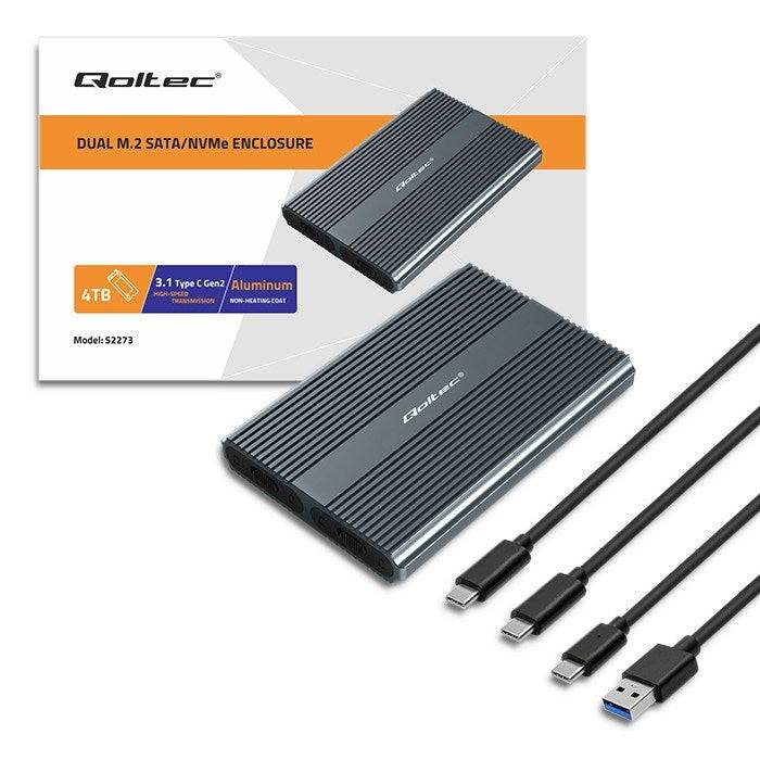 Qoltec M.2 SSD Tray Behuizing SATA NVMe USB-C Duo 2 x 2TB-0