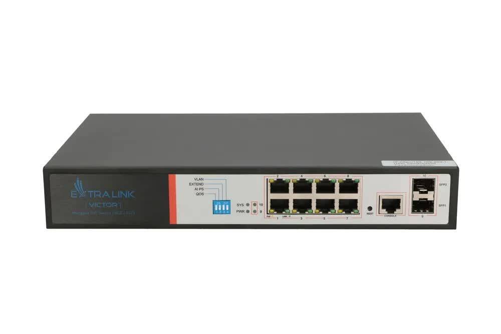 Extralink VICTOR PoE Switch 8x Gigabit PoE/PoE+ 2x SFP 1x Consolepoort 150W Beheerd-0