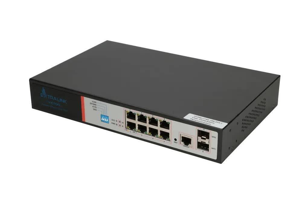 Extralink VICTOR PoE Switch 8x Gigabit PoE/PoE+ 2x SFP 1x Consolepoort 150W Beheerd-1