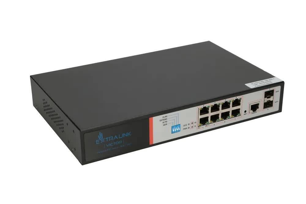 Extralink VICTOR PoE Switch 8x Gigabit PoE/PoE+ 2x SFP 1x Consolepoort 150W Beheerd-2