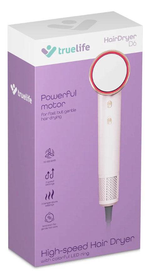 TrueLife Haardroger 1600 W met Ionentechnologie, 3 Warmte-instellingen, Roze, TLHDMHDD6NNPA-1