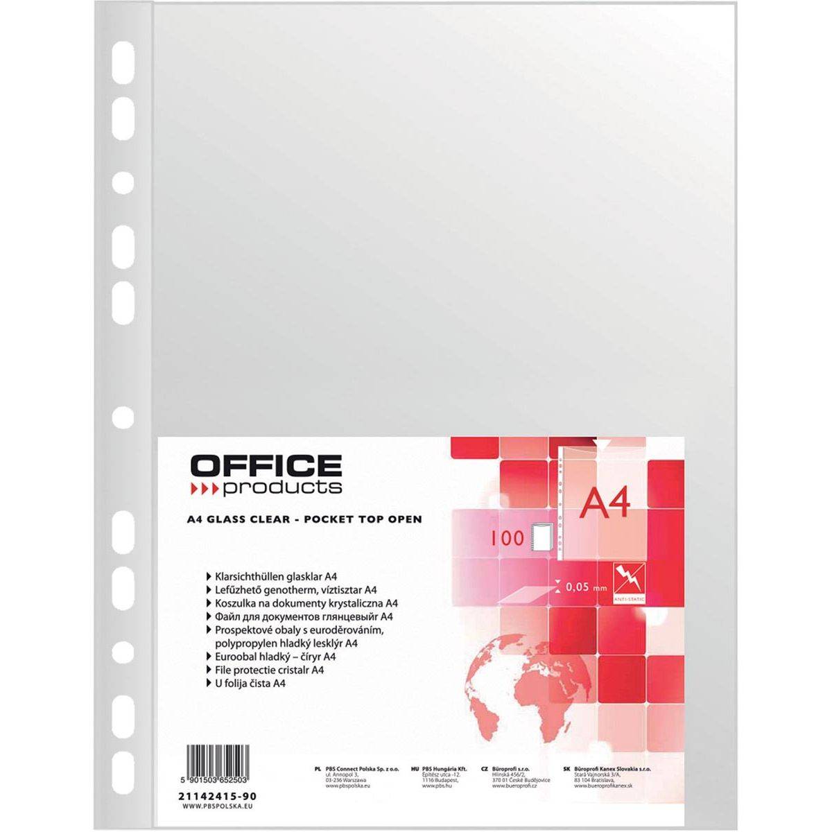 OFFICE products 5901503652503 OFFICE products - geperforeerde showtas, A4, 50 micron, glashelder, pak van 100 stuks-0