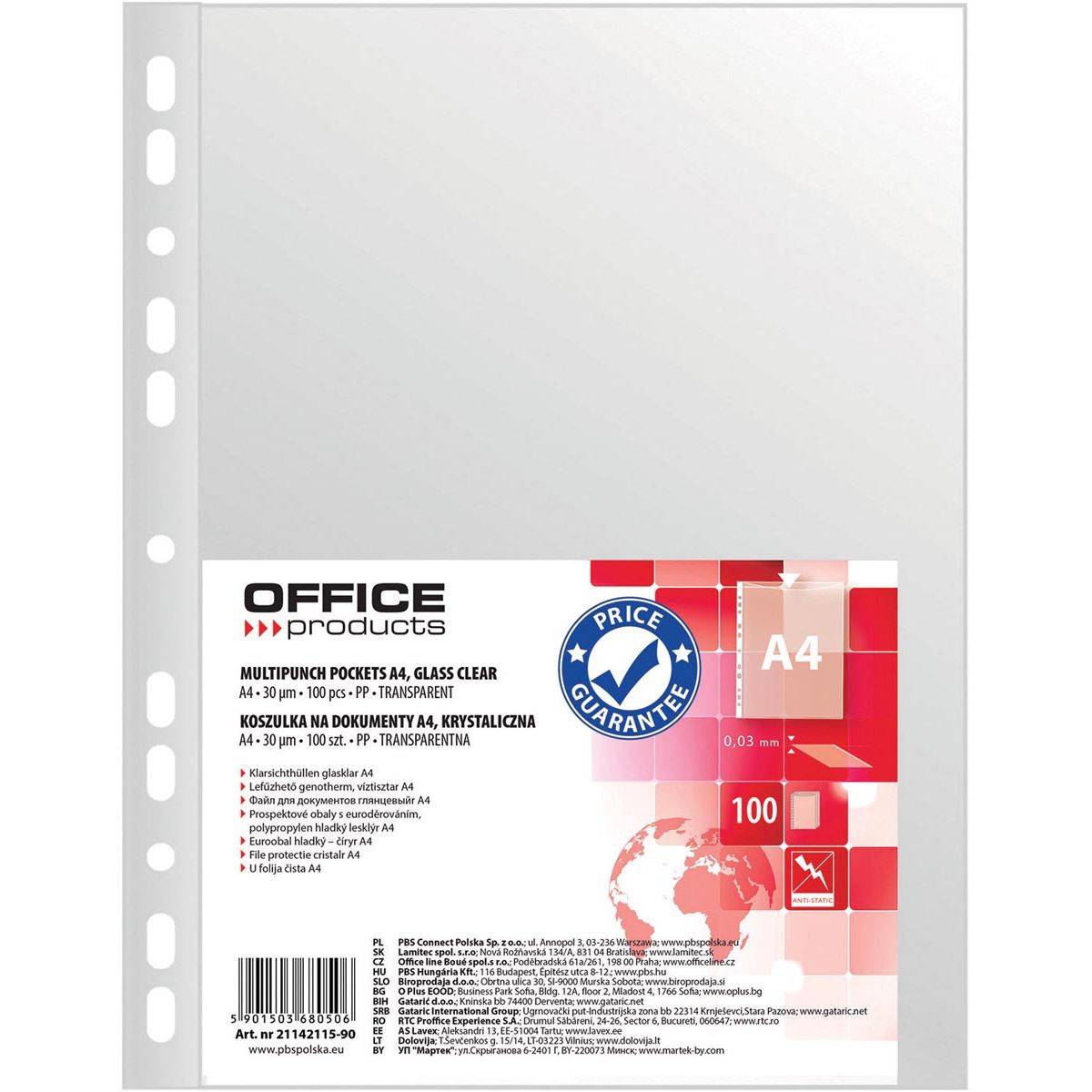 OFFICE products 5901503680506 OFFICE products - geperforeerde showtas, A4, 30 micron, glashelder, pak van 100 stuks-0