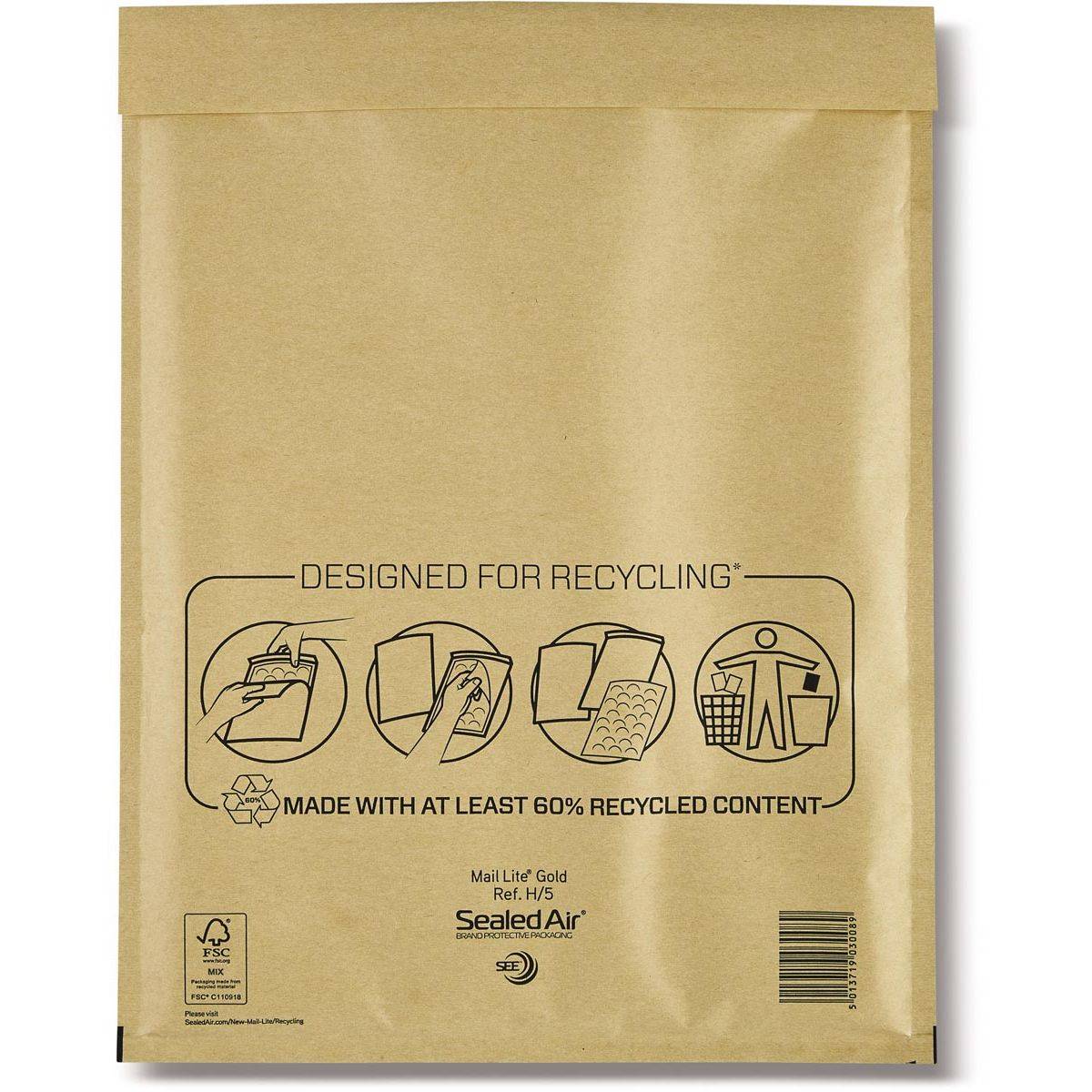 Mail Lite 5051146000183 Mail Lite - luchtkussenenveloppen, goud, H/5, 270 x 360 mm, doos van 50 stuks-0