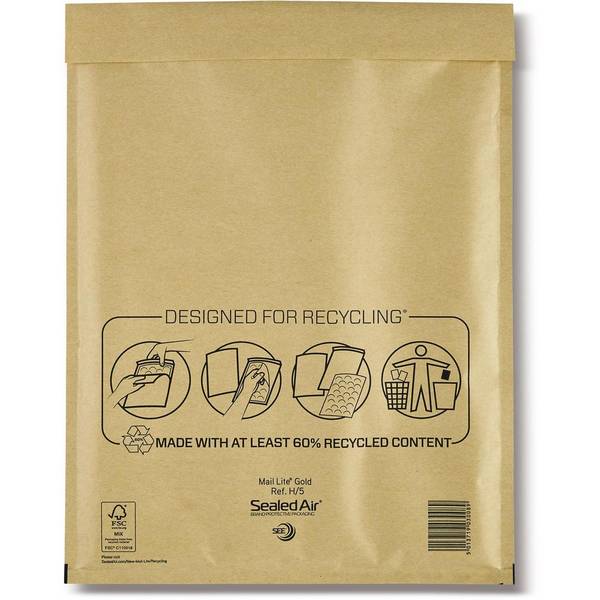Mail Lite 5051146000183  Mail Lite -   luchtkussenenveloppen, goud, H/5, 270 x 360 mm, doos van 50 stuks