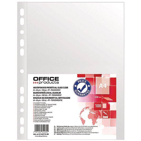 OFFICE products 5901503622605 OFFICE products - geperforeerde showtas, A4, 60 micron, glashelder, pak van 100 stuks-0