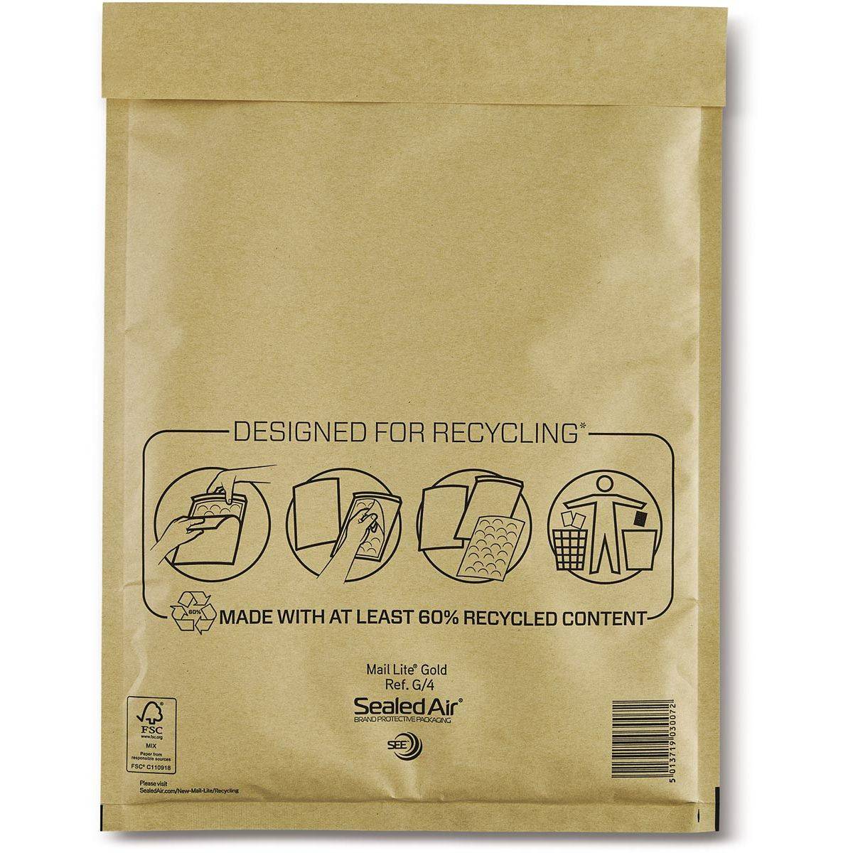 Mail Lite 5013719030072 Mail Lite - luchtkussenenveloppen, goud, G/4, 240 x 330 mm, doos van 50 stuks-0