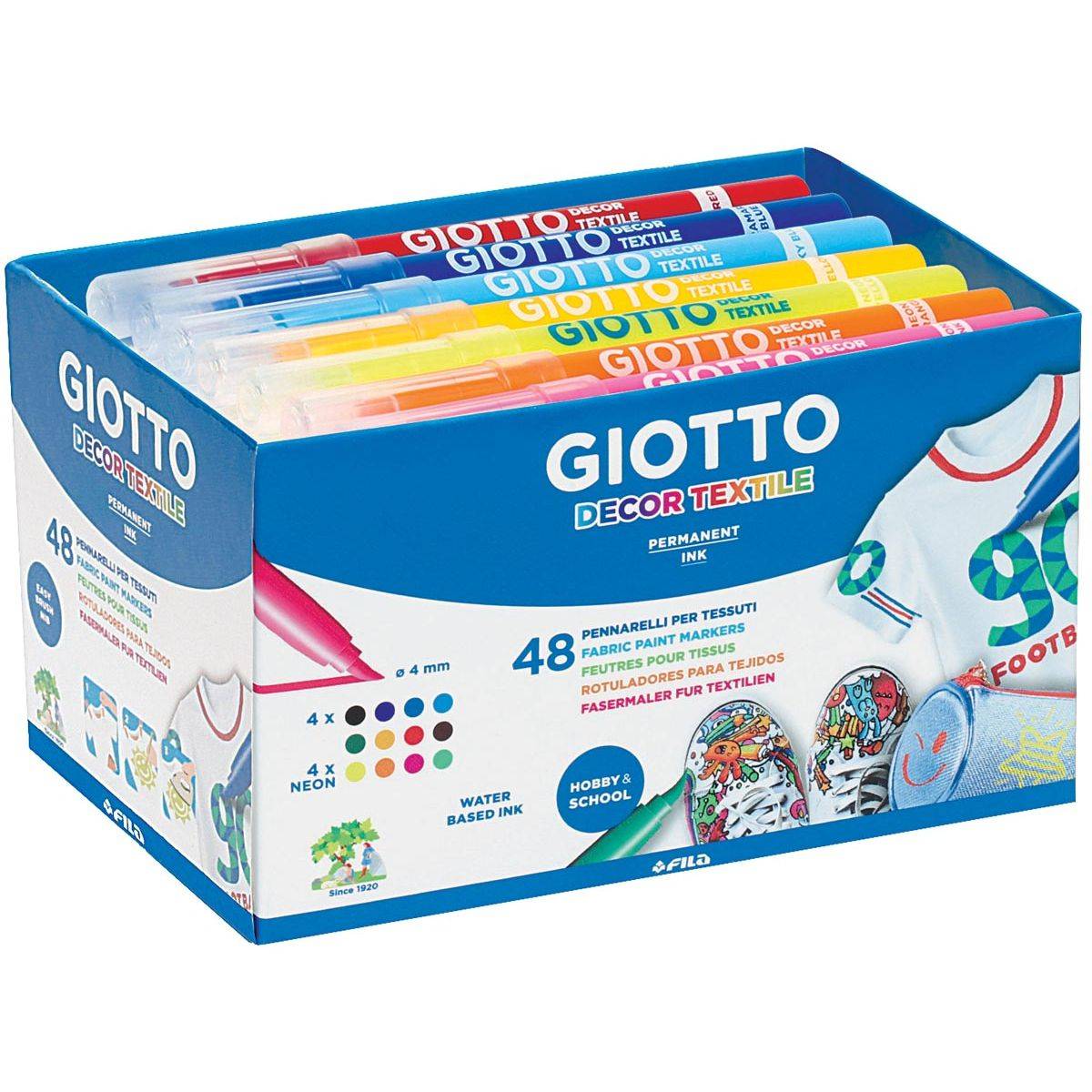Giotto 8000825494703 Giotto - Decor Textile textielstiften, schoolpack met 48 stuks in geassorteerde kleuren-0