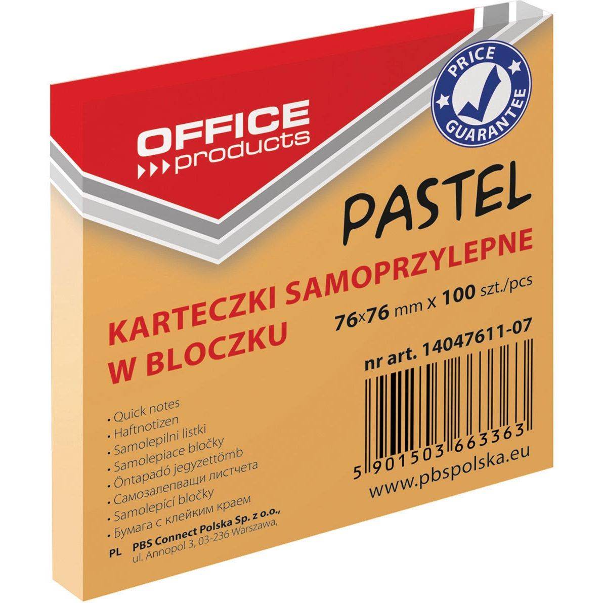 OFFICE products 5901503663363 OFFICE products - memoblok tel, 76 x 76 mm, 100 vel, pasteloranje-0