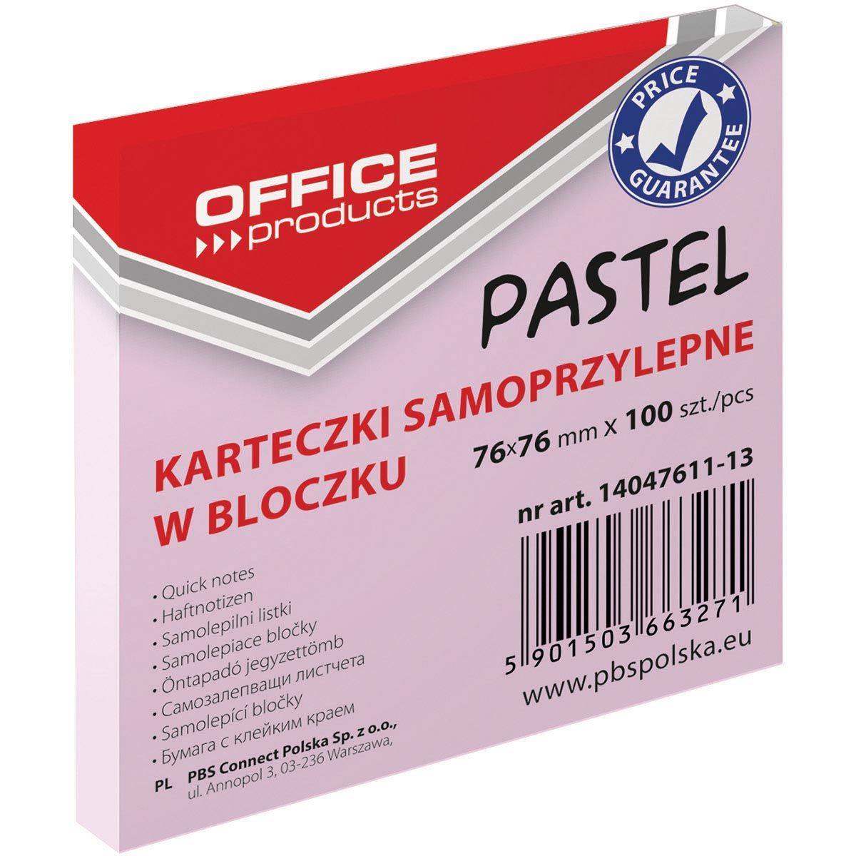 OFFICE products 5901503663271 OFFICE products - memoblok tel, 76 x 76 mm, 100 vel, pastelroze-0