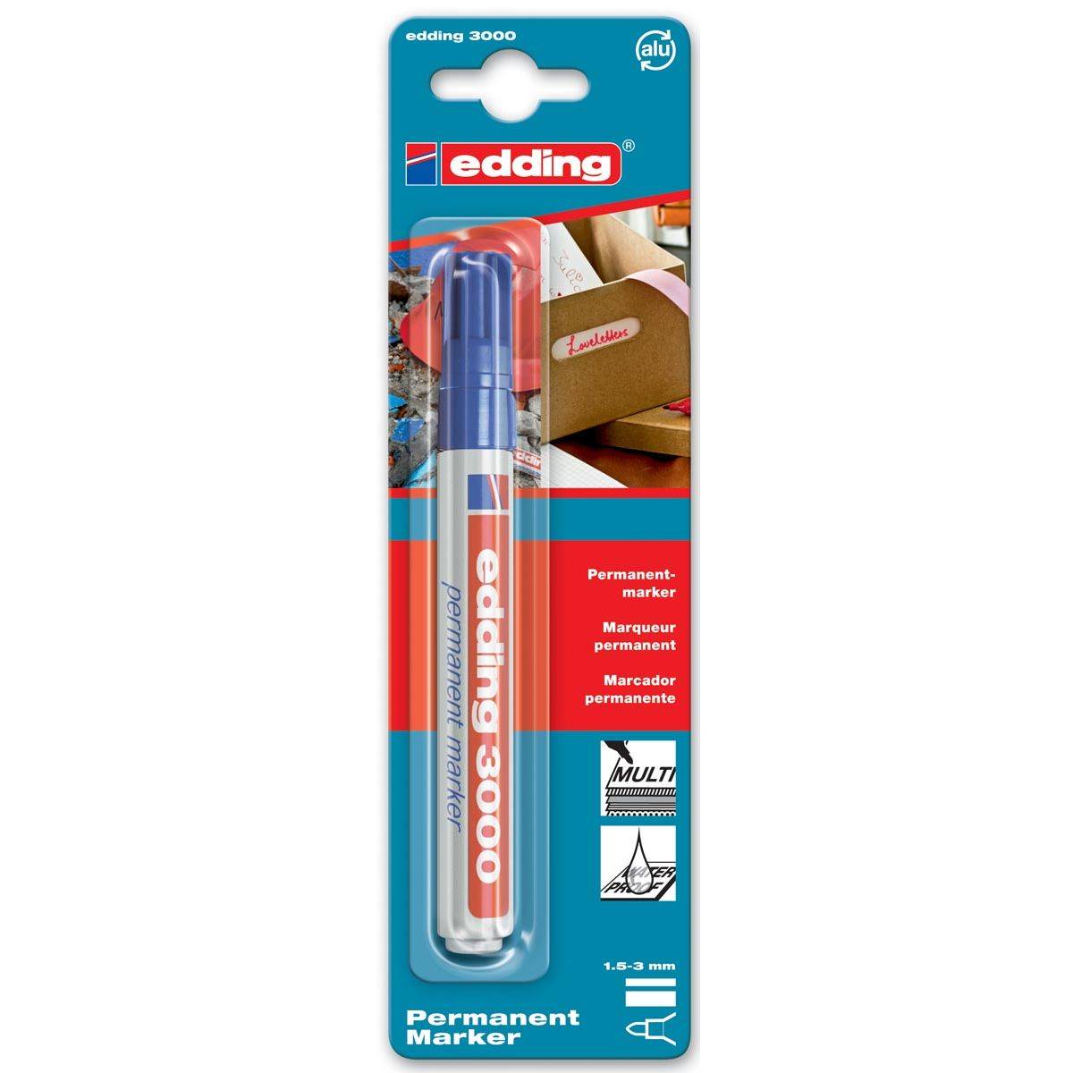 Edding 4004764100859 Edding - permanent marker 3000 blauw, op blister-0