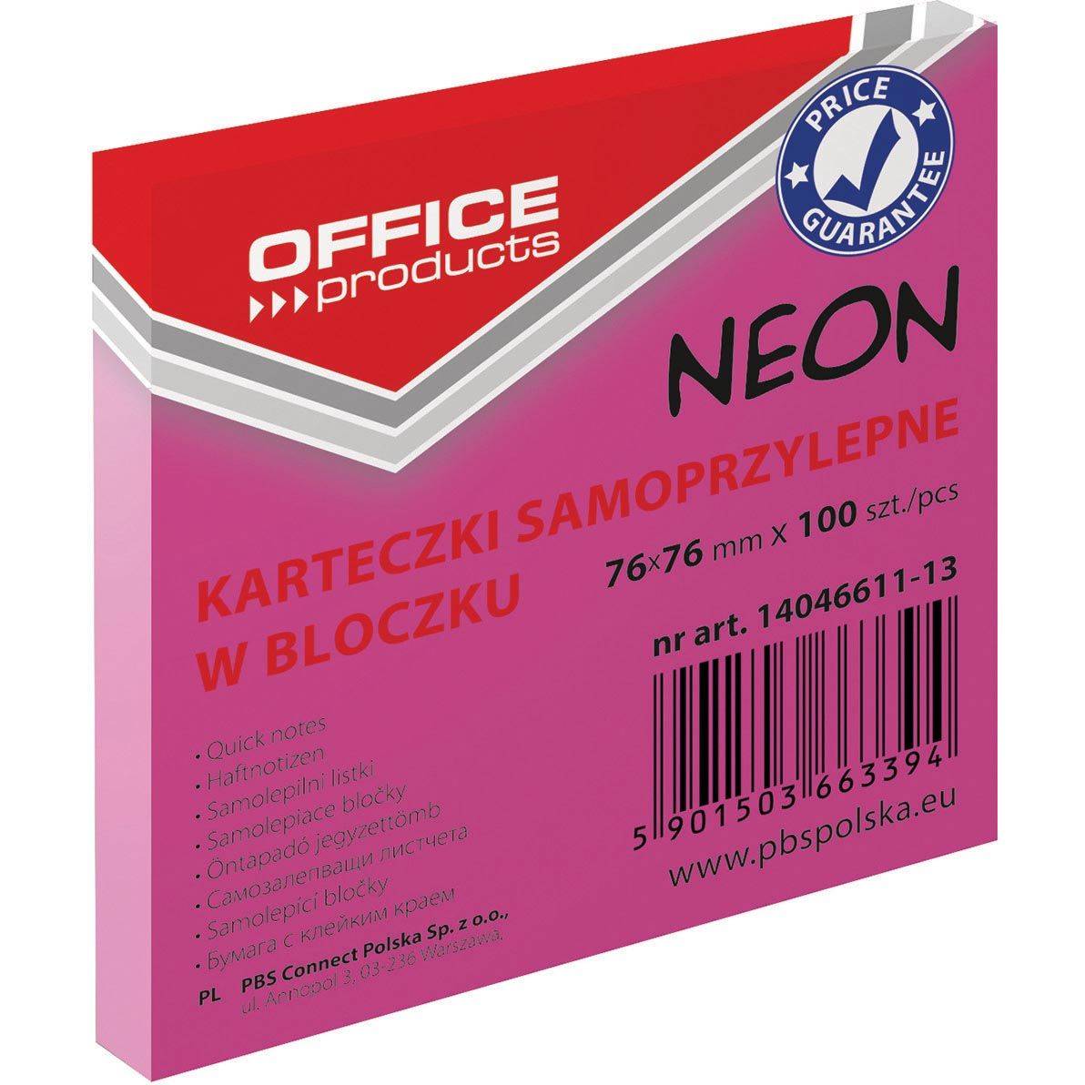 OFFICE products 5901503663394 OFFICE products - memoblok Neon, 76 x 76 mm, 100 vel, neonroze-0