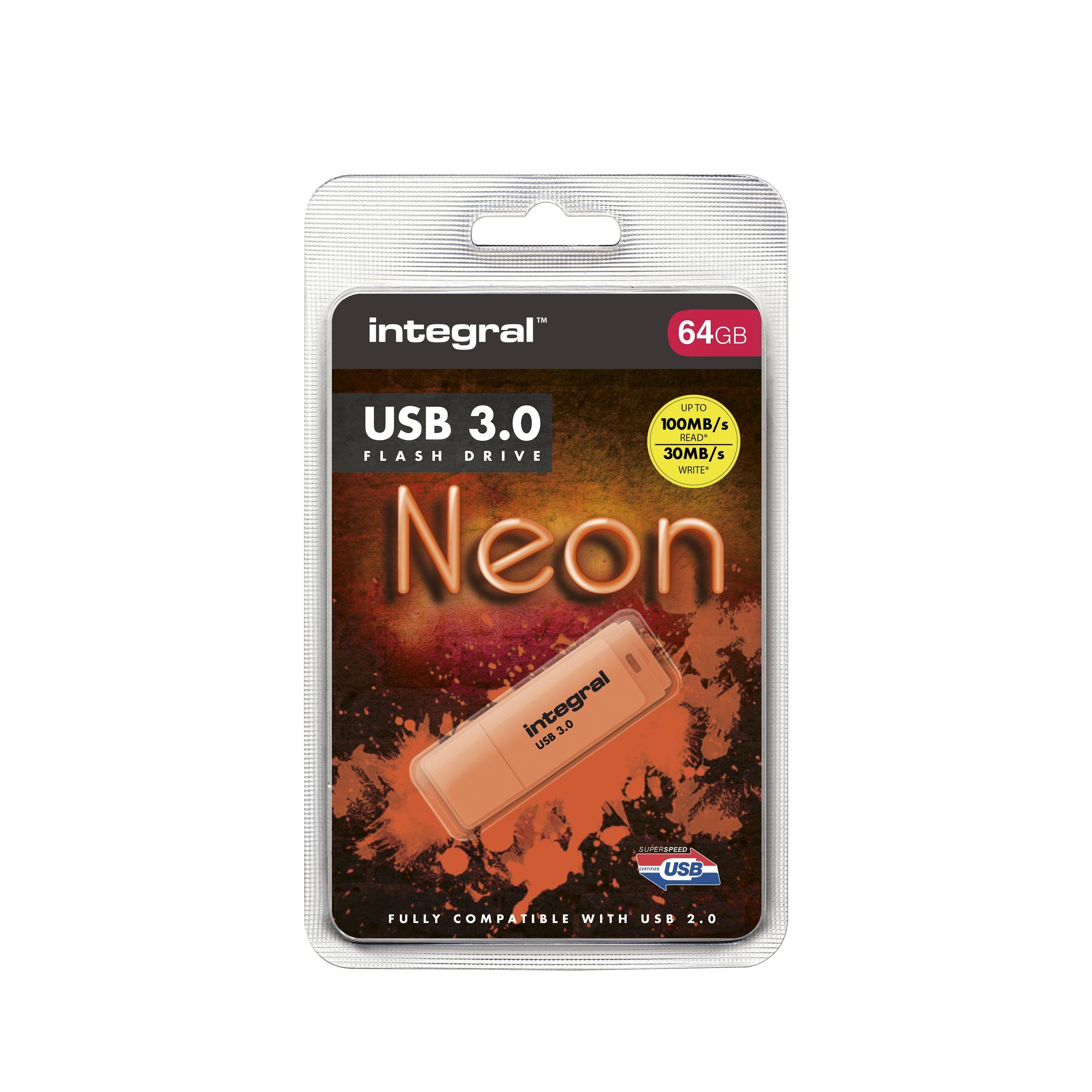 Integral Memory 5055288418899 Integral - INFD64GBNEONOR3.0 USB flash drive 64 GB USB Type-A 3.2 Gen 1 (3.1 Gen 1) Or-0