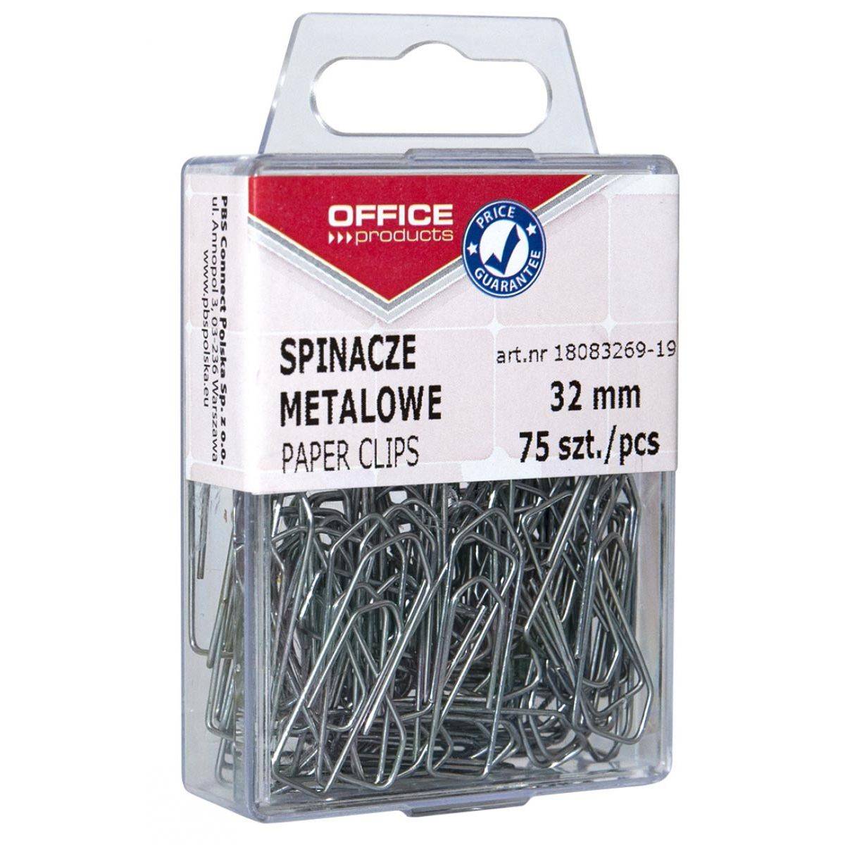 OFFICE products 5901503666050 OFFICE products - papierklemmen, 32 mm, metaal, plastic ophangdoosje van 75 stuks-0