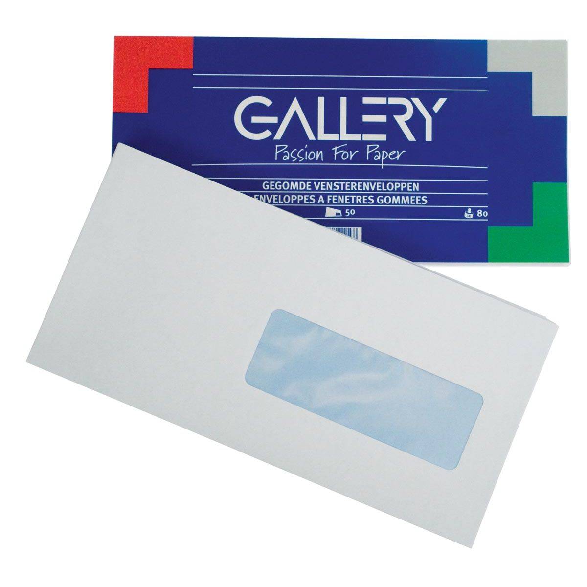 Gallery 5411401015473 Gallery - enveloppen ft 114 x 229 mm, met venster rechts, gegomd, pak van 50 stuks-0