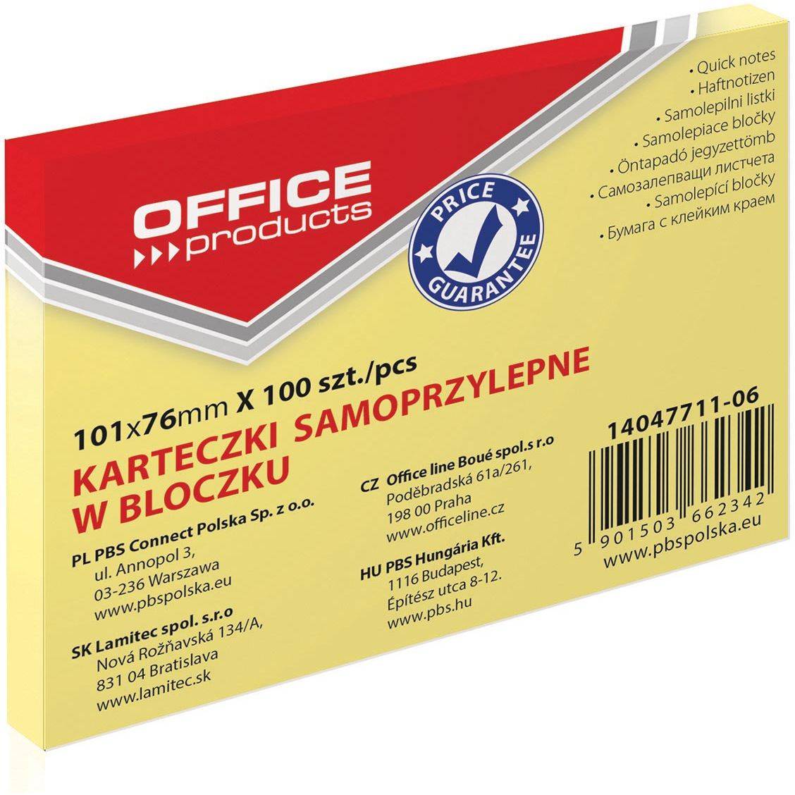OFFICE products 5901503662342 OFFICE products - memoblok, 76 x 101 mm, 100 vel, geel-0