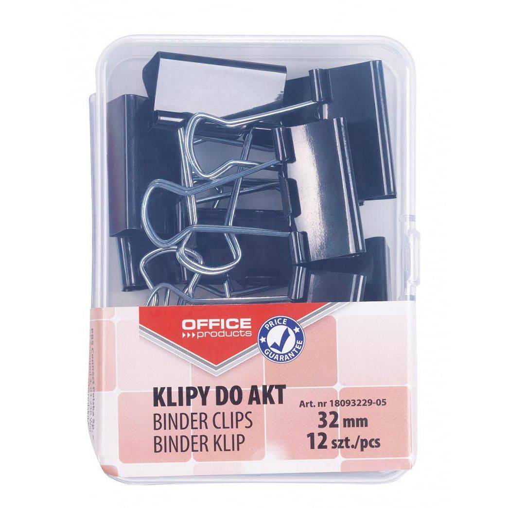 OFFICE products 5901503670170 OFFICE products - foldbackclip, zwart, 32 mm, plastic doos van 12 stuks-0