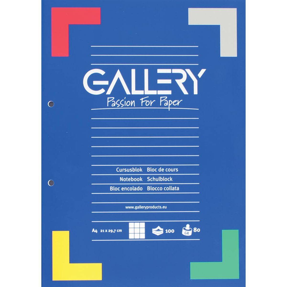 Gallery 5411401015336 Gallery - cursusblok, ft A4, 80 g/m², 2-gaatsperforatie, geruit 5 mm, 100 vel-0