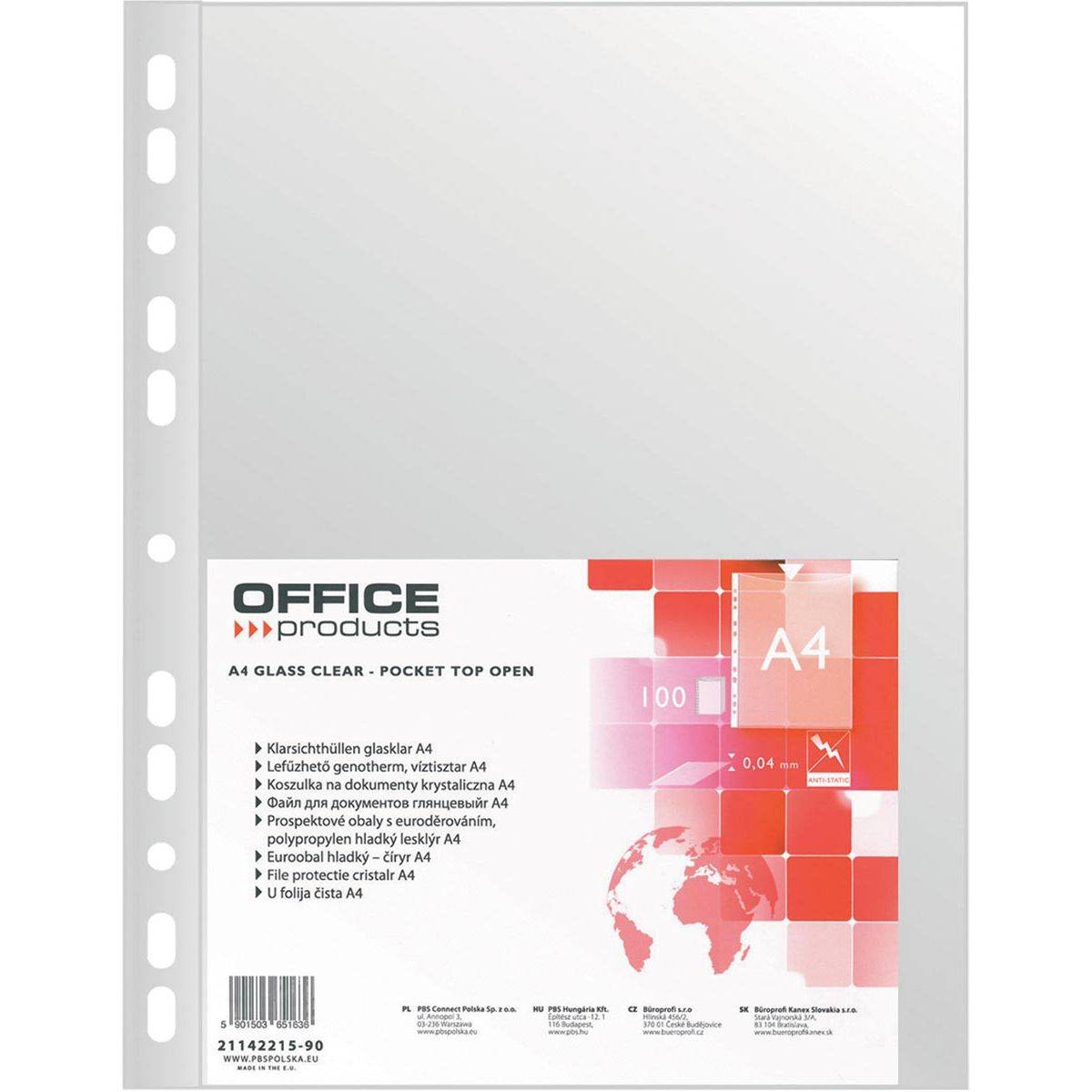 OFFICE products 5901503651636 OFFICE products - geperforeerde showtas, A4, 40 micron, glashelder, pak van 100 stuks-0
