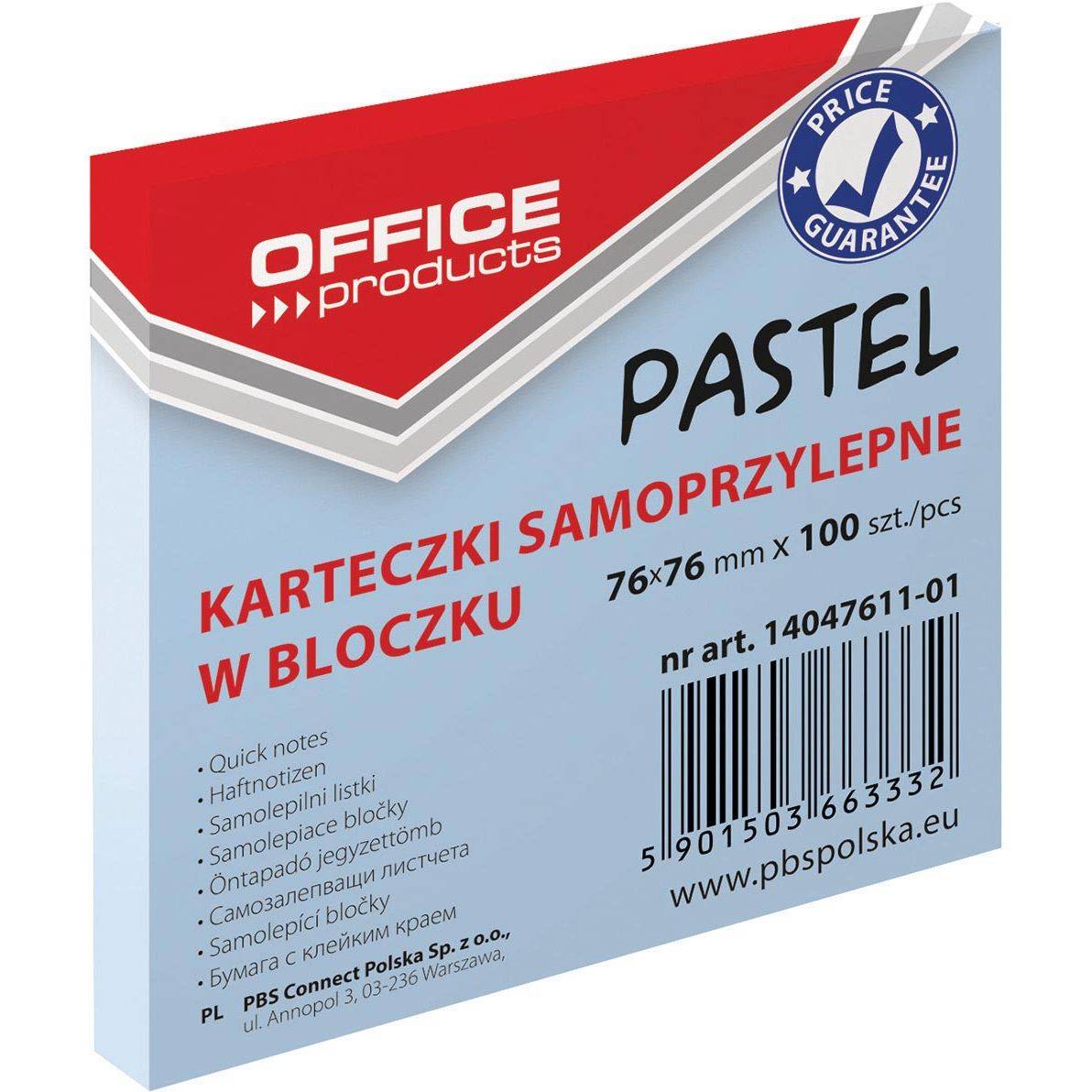 OFFICE products 5901503663332 OFFICE products - memoblok tel, 76 x 76 mm, 100 vel, pastelblauw-0