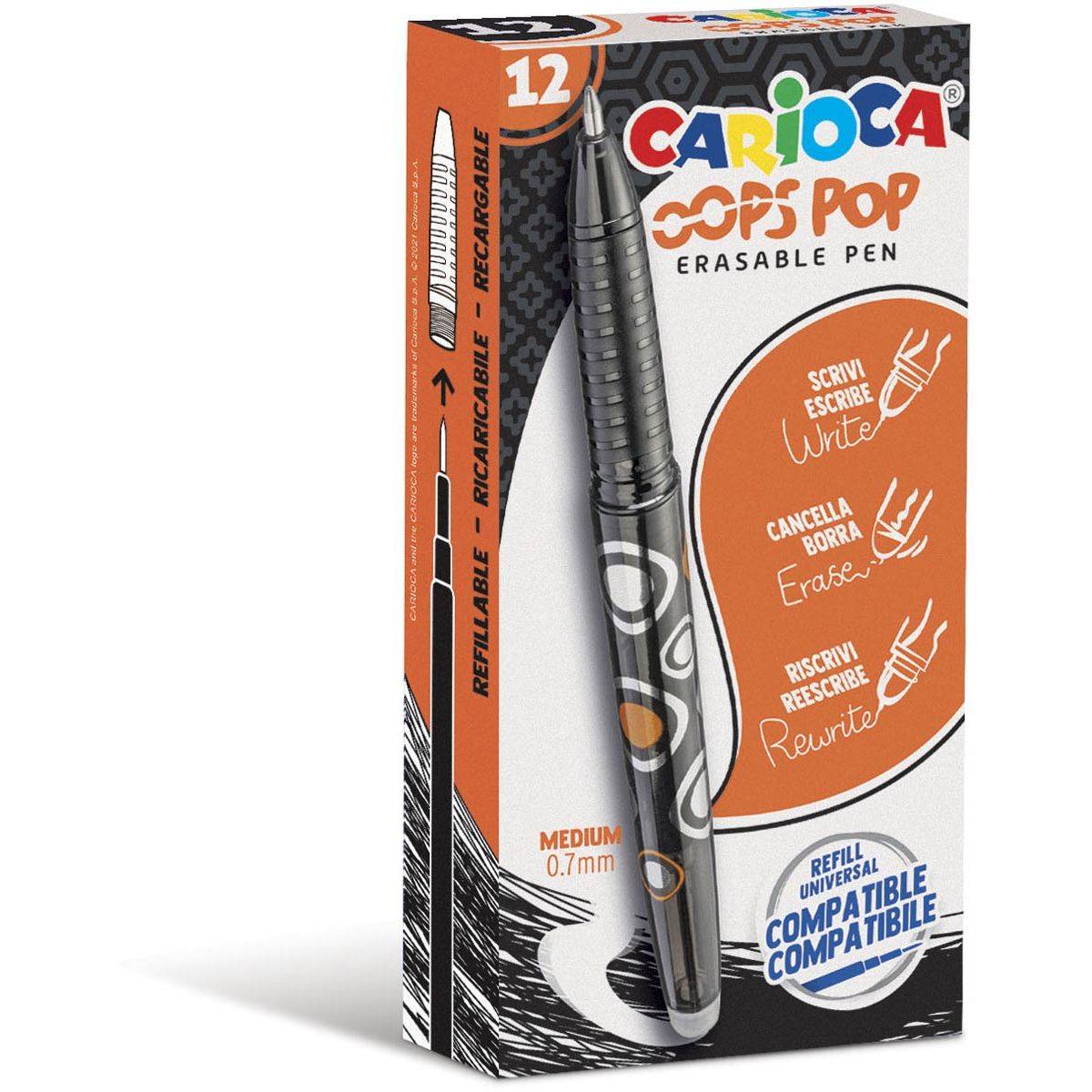Carioca 8003511420444 Carioca - gelroller Oops Pop, medium, uitwisbaar, doos van 12 stuks, zwart-0
