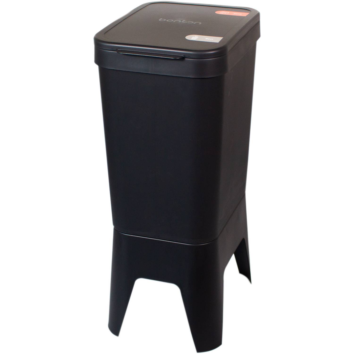 Bonton Circubin | Afvalbak | 2 binnenbakken | Dichte deksel | gerecycled PP | 40l | 76x30x41cm | zwart | 1 stuks-0