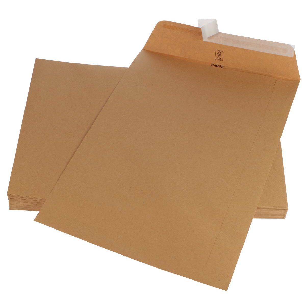 Gallery 5411401170479 Gallery - enveloppen ft 250 x 353 mm, stripsluiting, bruine kraft, doos van 250 stuks-0