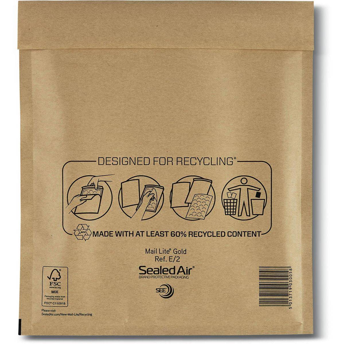 Mail Lite 5051146485256 Mail Lite - luchtkussenenveloppen, goud, E/2, 220 x 260 mm, doos van 200 stuks-0